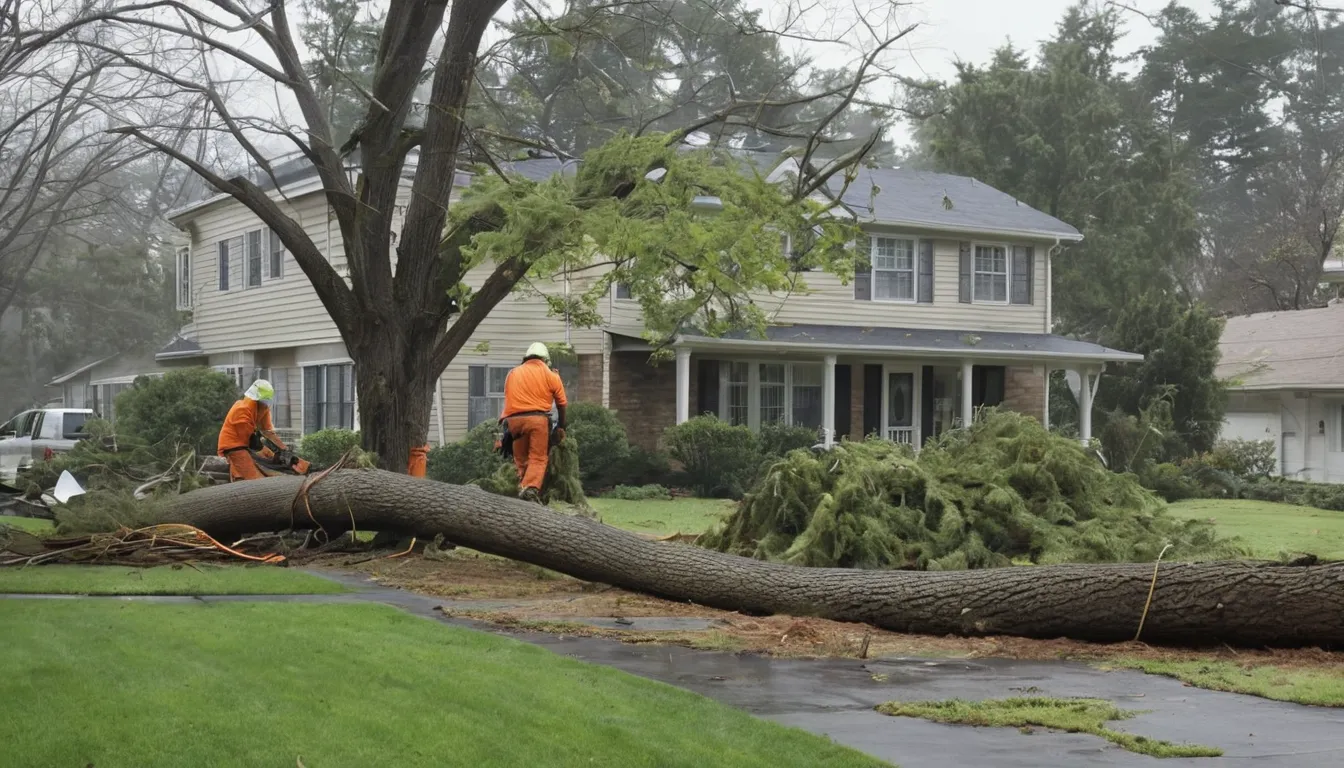 A local tree removal provider clearing a fallen tree from a home's driveway in Bernardsville after a storm